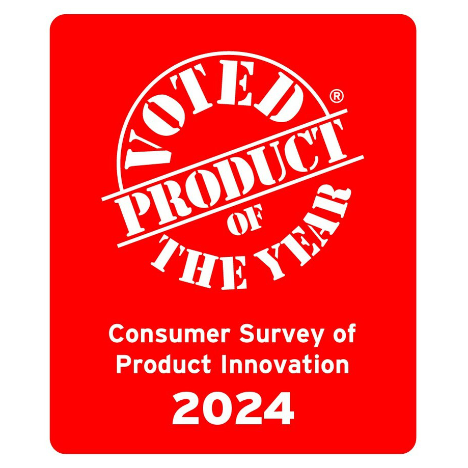 Red rounded rectangle with 2024 Seal for the Product of the Year Awards