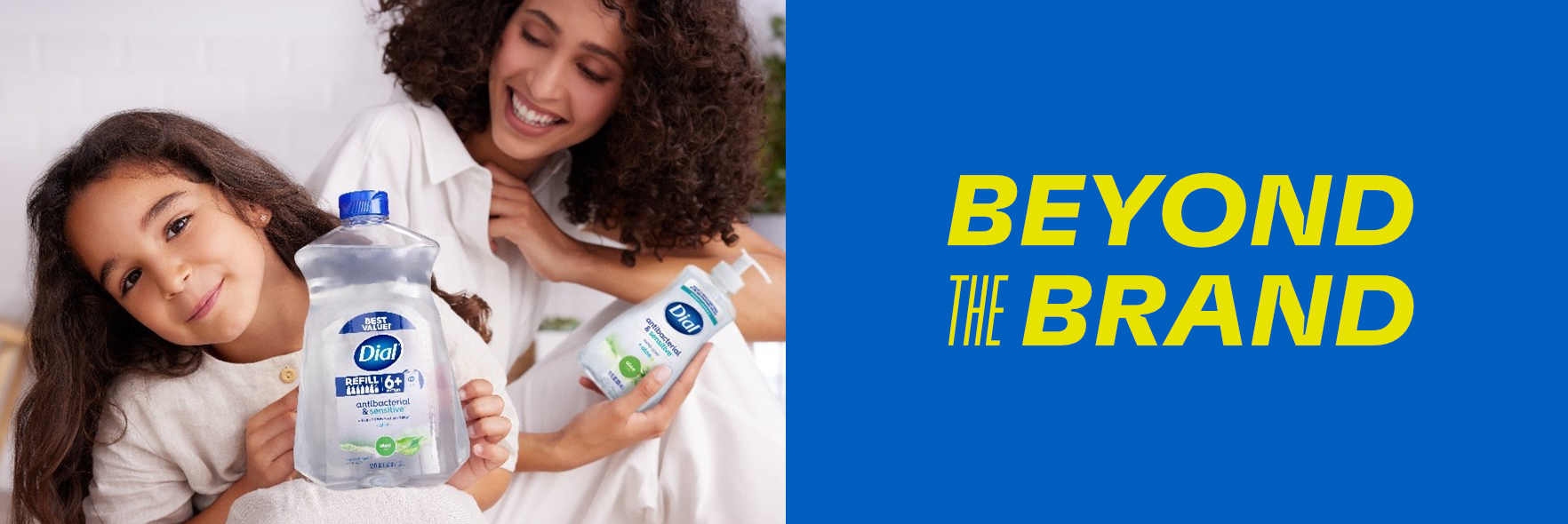 woman and child holding Dial products