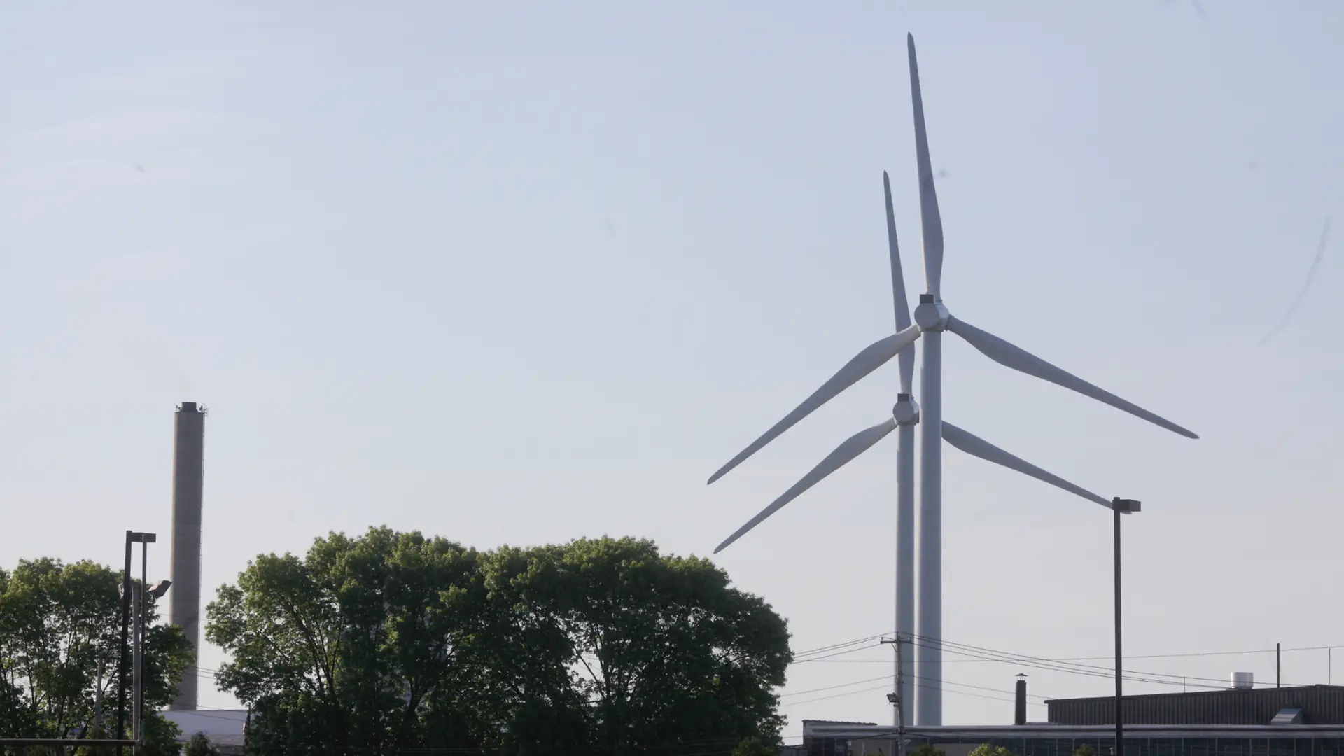 Two on-site wind turbines produce up to 20 percent of the power needed to run the Geneva plant.