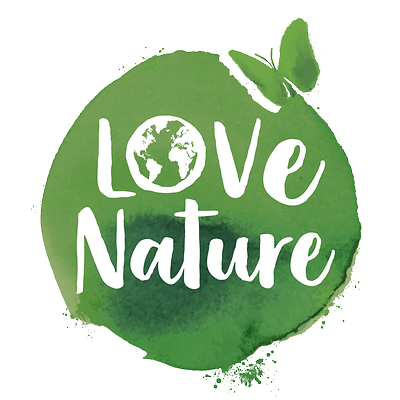 Ein grünes Logo mit Love Nature