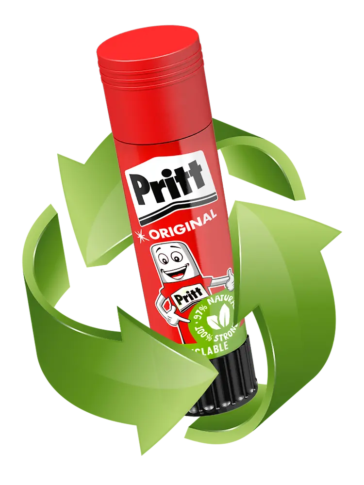 The new generation of Pritt sticks is made of up to 65 percent post-industrial recycled materials 