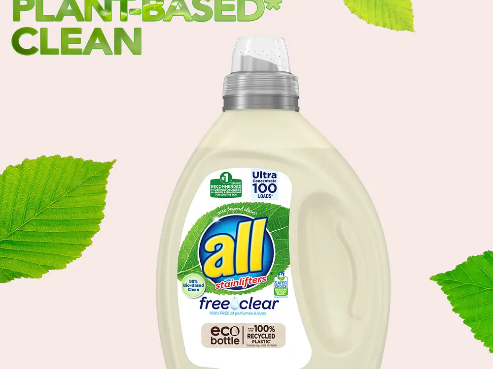 picture of ‘all free clear bottle with leaves behind it