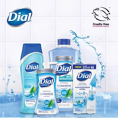 picture of Dial products with Henkel logo and Cruelty Free Leaping Bunny logo