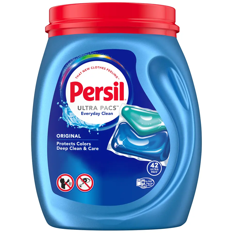 Bottle of blue laundry detergent