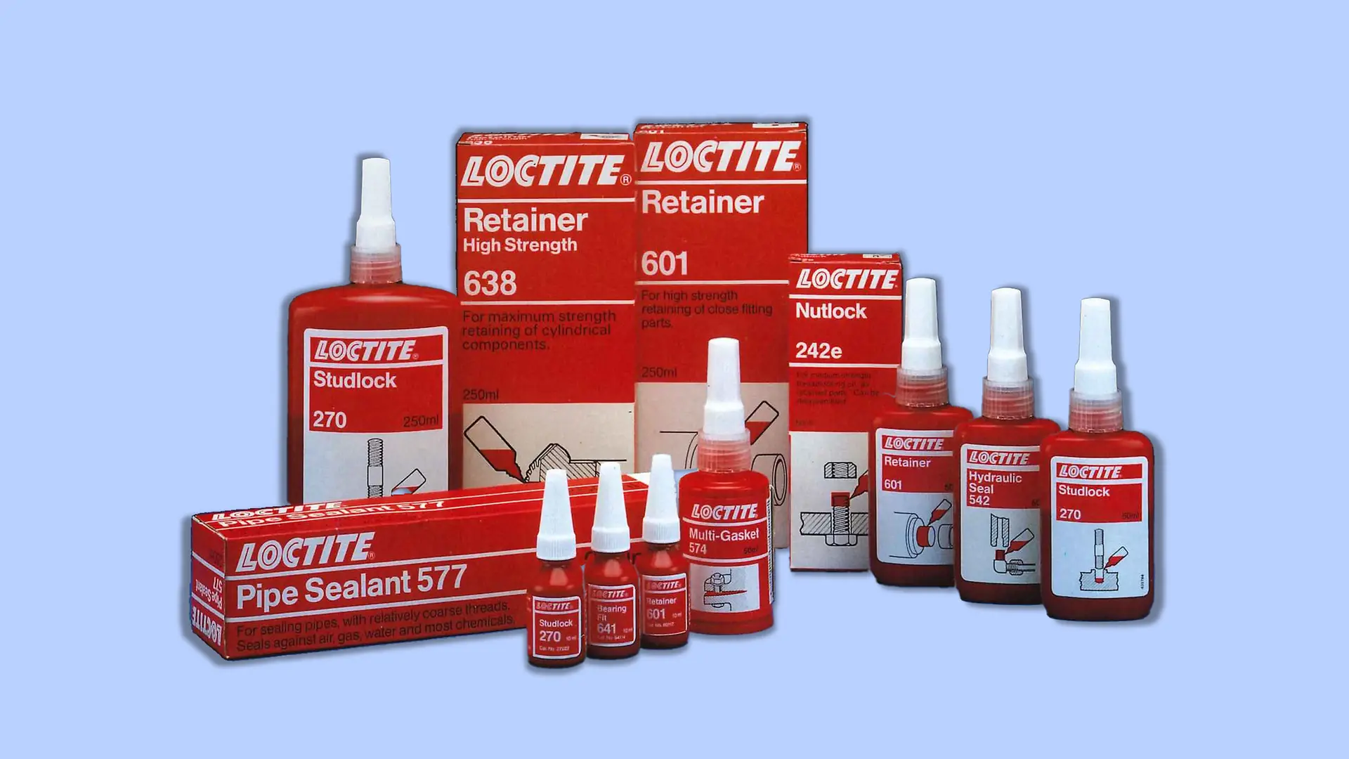 20世紀90年代的樂泰（Loctite）產品系列：適用于工業應用的各類產品。 