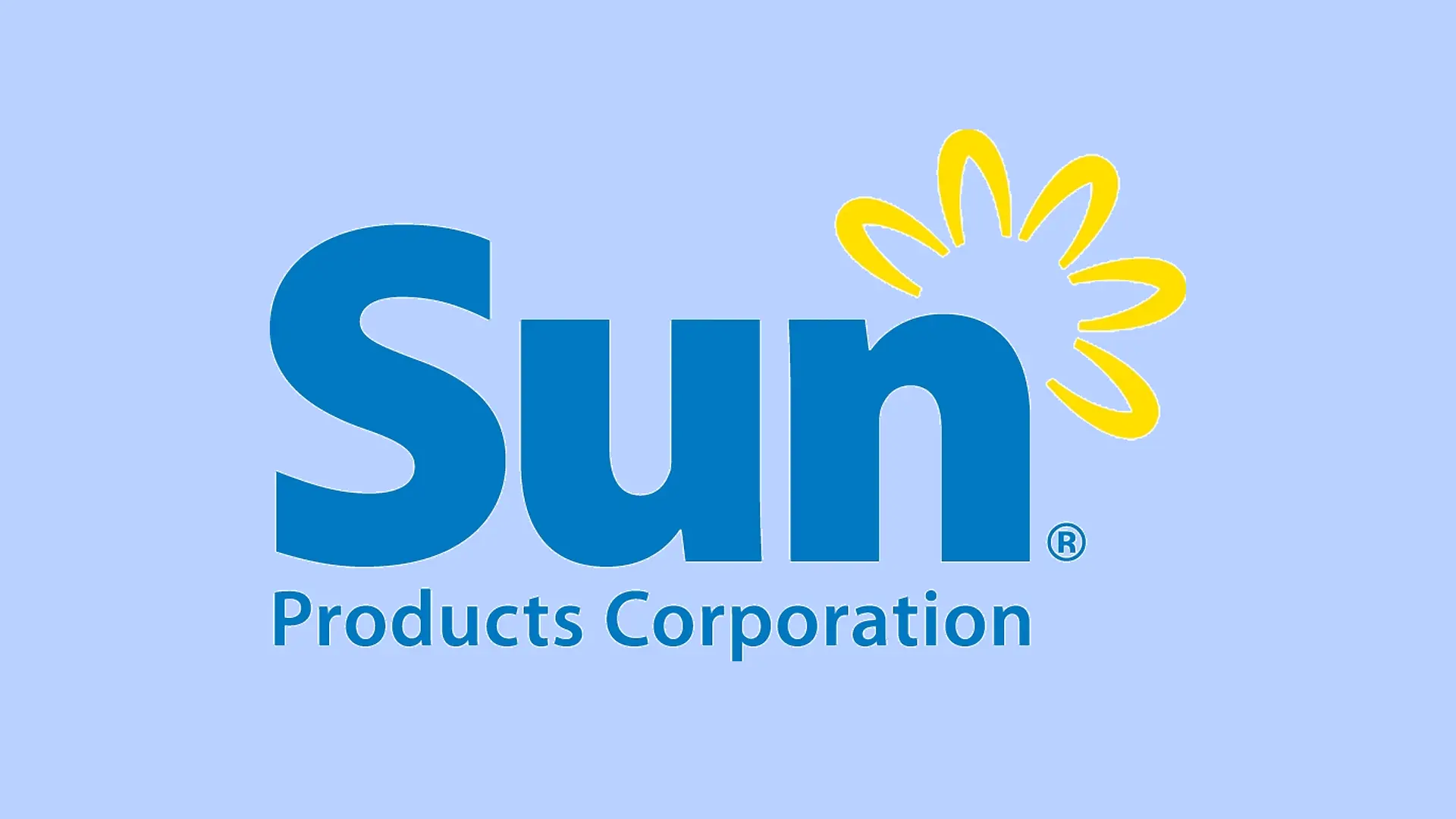 藍色背景上的Sun Products公司標識。 
