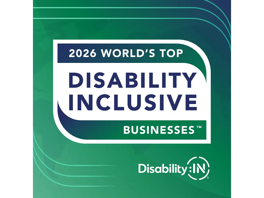 Graphic announcing 2026 World's Top Disability Inclusive Businesses by Disability:IN.
