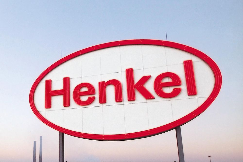 Henkel logo on a rooftop in Duesseldorf.