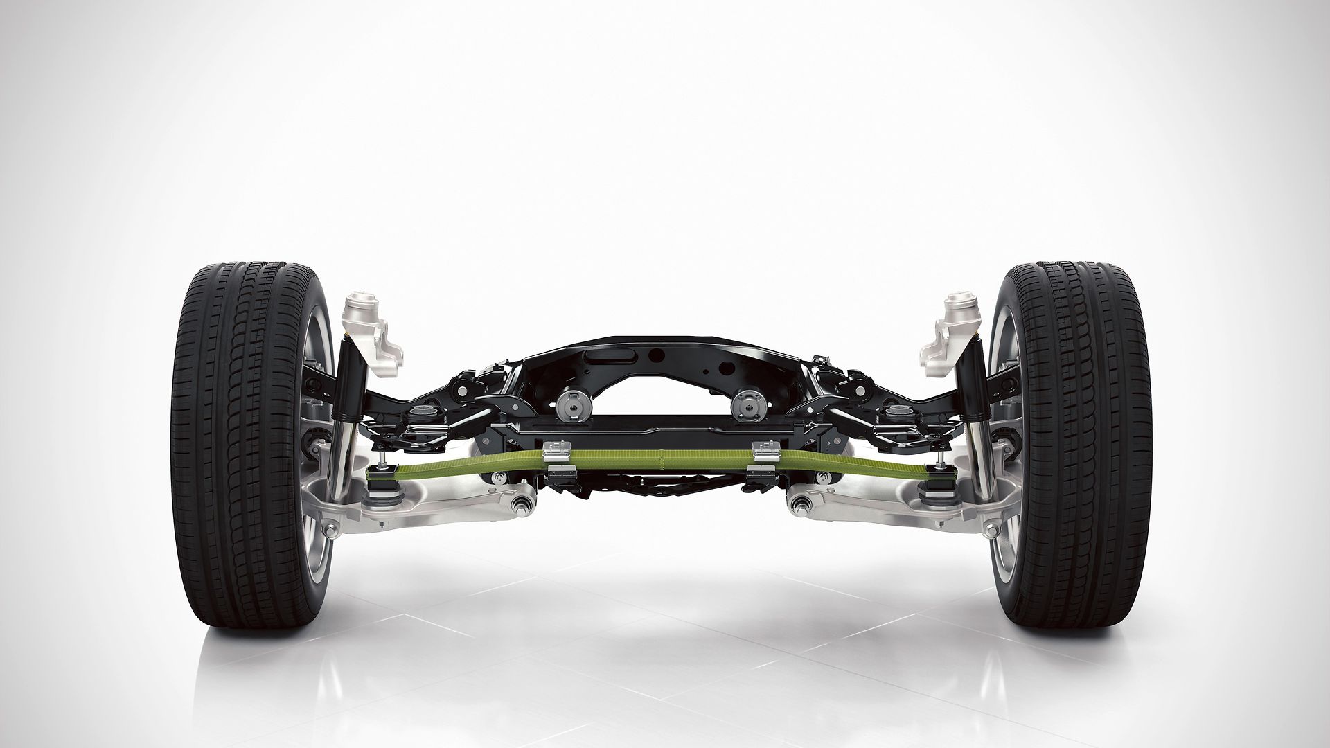 The rear axle of the new Volvo XC90 features a new transverse leaf spring