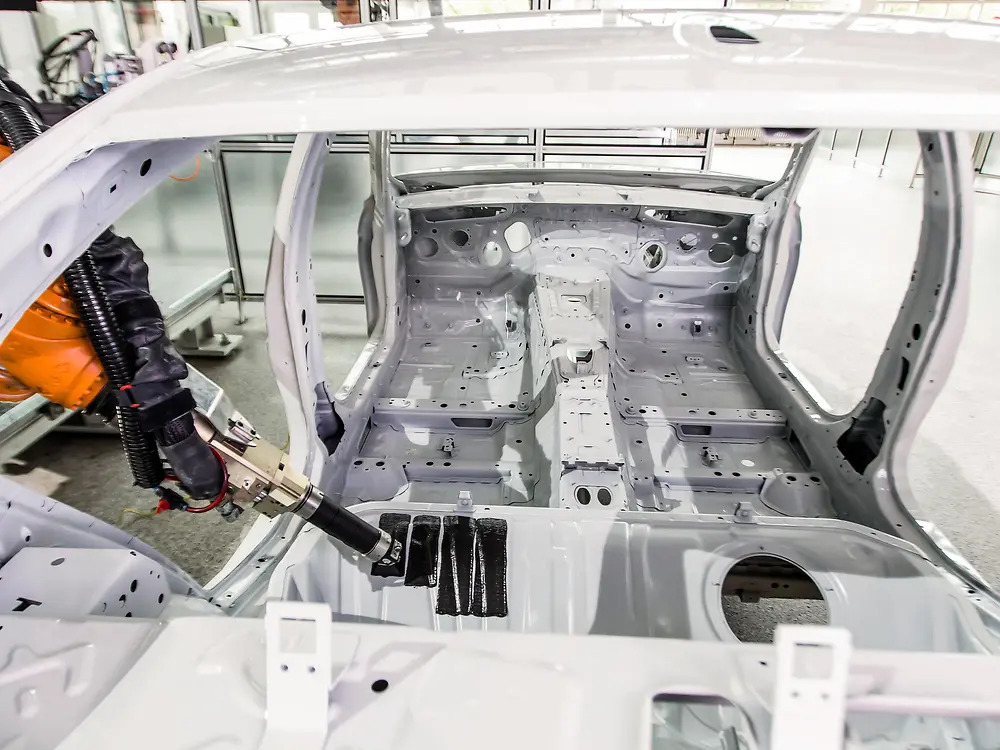car body in production assembly