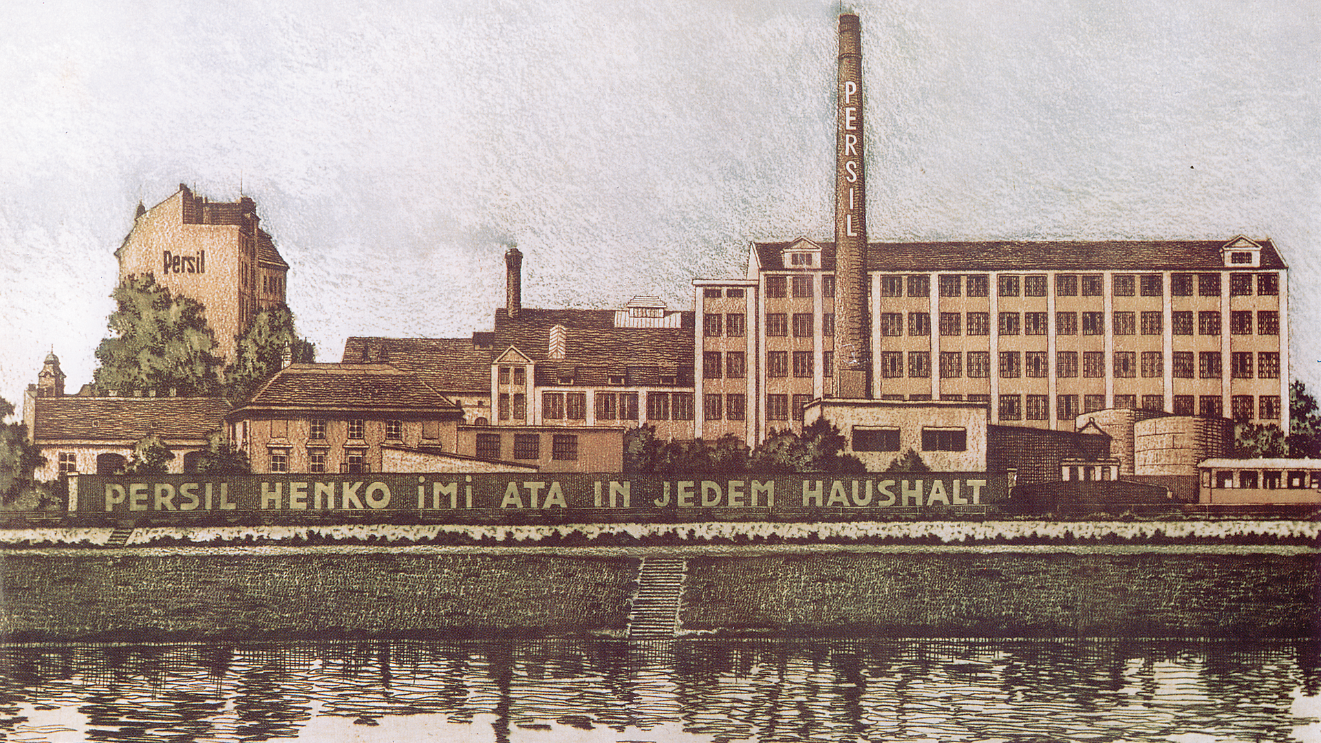Das Henkel-Werk Wien im Jahr 1934 nach einer farbigen Originalradierung von Erich Veit.