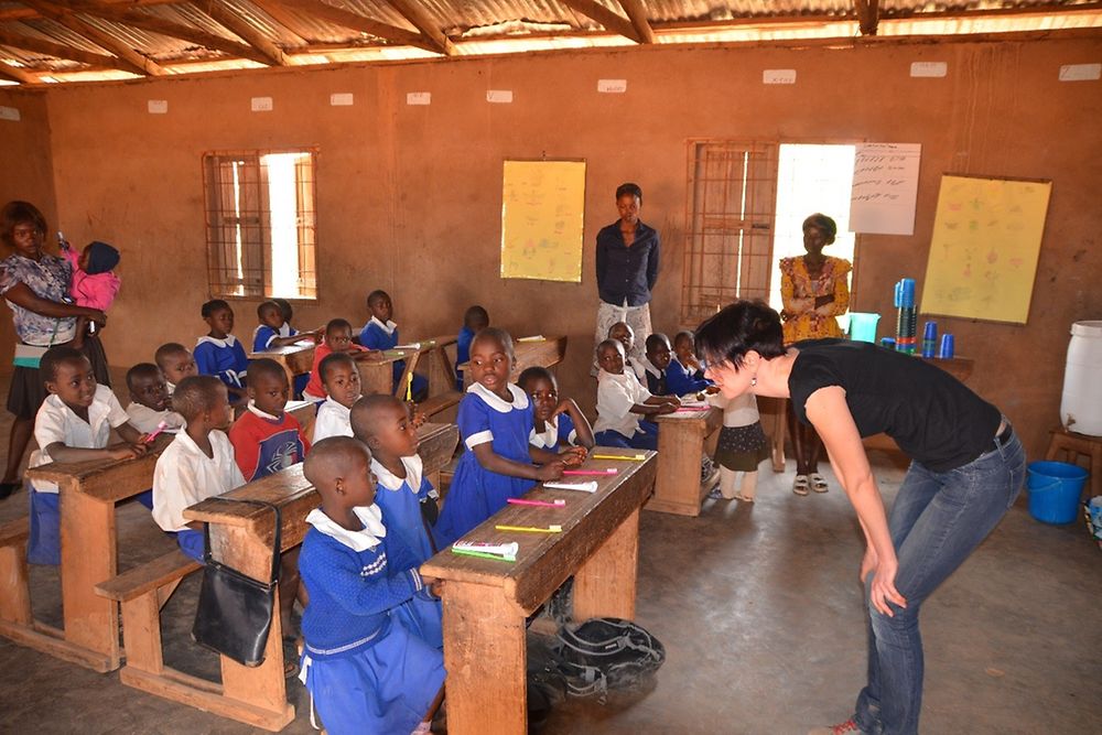 Eine Lehrstunde in der Dorfschule in Akumalam 