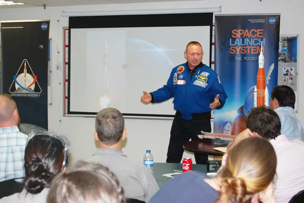 Astronaut Butch Wilmore shares his experiences in space with Seabrook employees.