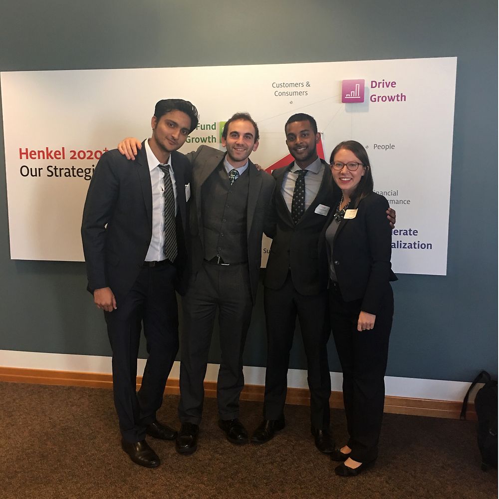 Nishant Kondamudi (3rd from left) with his winning teammates at Henkel’s 2017 Case Competition.