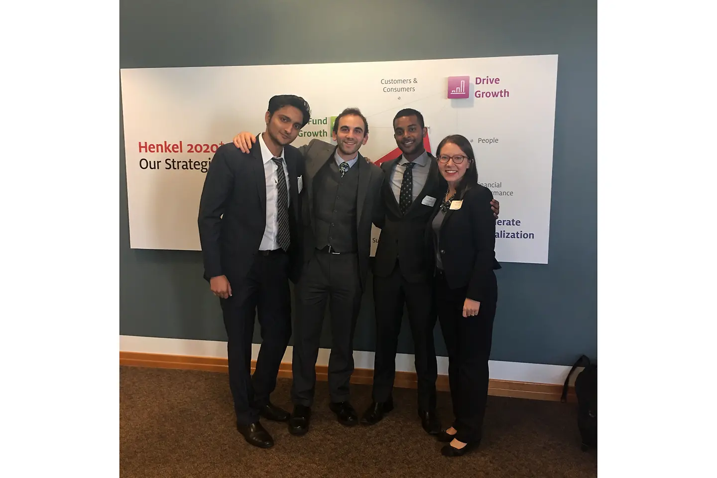Nishant Kondamudi (3rd from left) with his winning teammates at Henkel’s 2017 Case Competition.