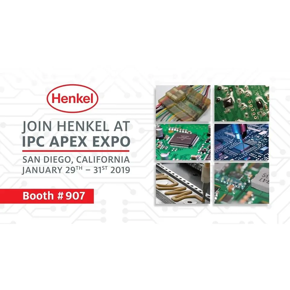 At this year’s IPC APEX Expo, taking place January 29 – 31 in San Diego, CA, Henkel Corporation will debut several new materials featured as part of six different display and demo areas within booth #907