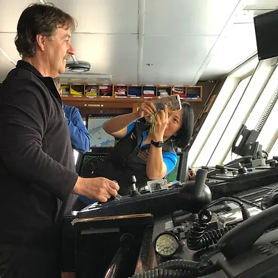 Perkins served as Captain aboard the vessel, navigating its rendezvous with “A57,” one of the 46 largest icebergs in the world