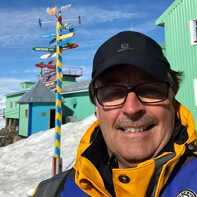 Breaking through 15 miles of ice to reach the Vernadsky Research Base, Perkins and his fellow travelers were enthusiastically greeted by the resident Ukrainian scientists, who had not had outside human contact in 10 months.