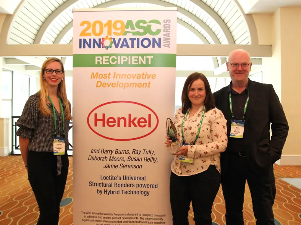 Accepting the award on behalf of Henkel are (l to r) Amanda Scott, Debbie Moore and Barry Burns. Other team members not pictured include: Ray Tully, Susan Reilly and Jamie Serenson.
